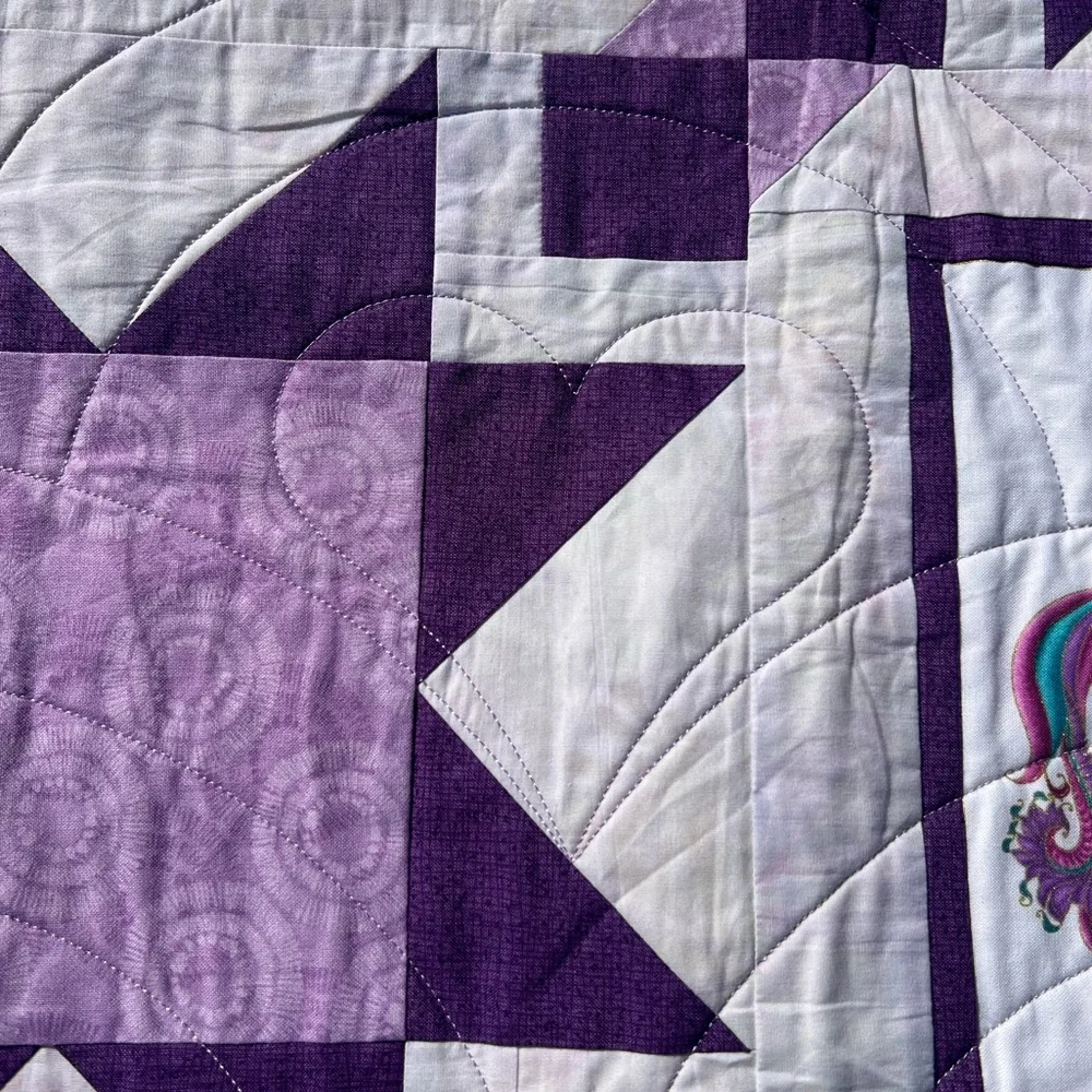 Magical Unicorn 63” Square Whimsical Purple Handmade Quilt Blanket Fantasy Decor